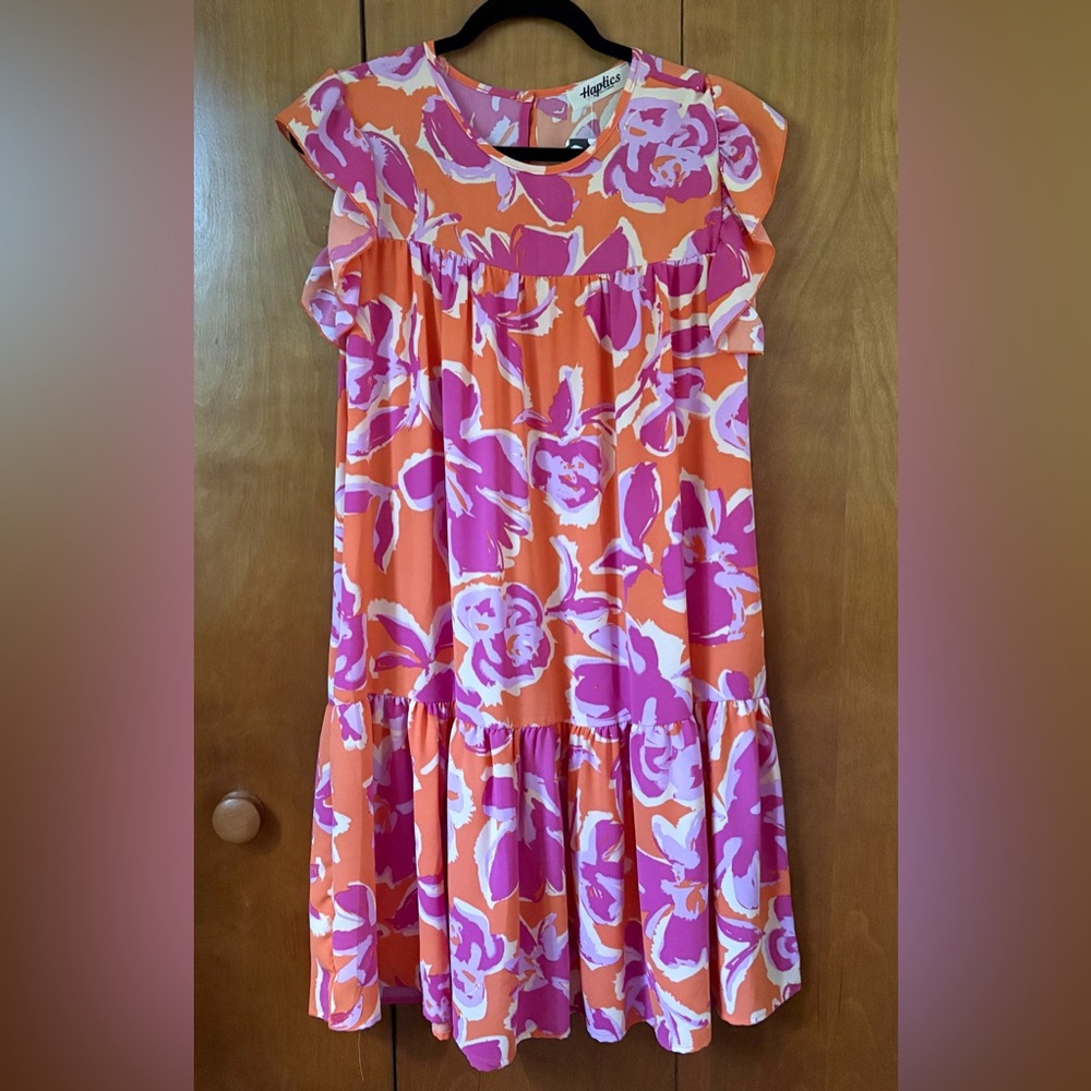 Haptics Floral Mini Dress in Pink and Orange Size M (can fit Large) Like New